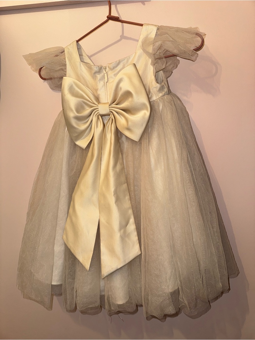 Azazie Cream Tulle Flower Girl Dress with Large Bow
